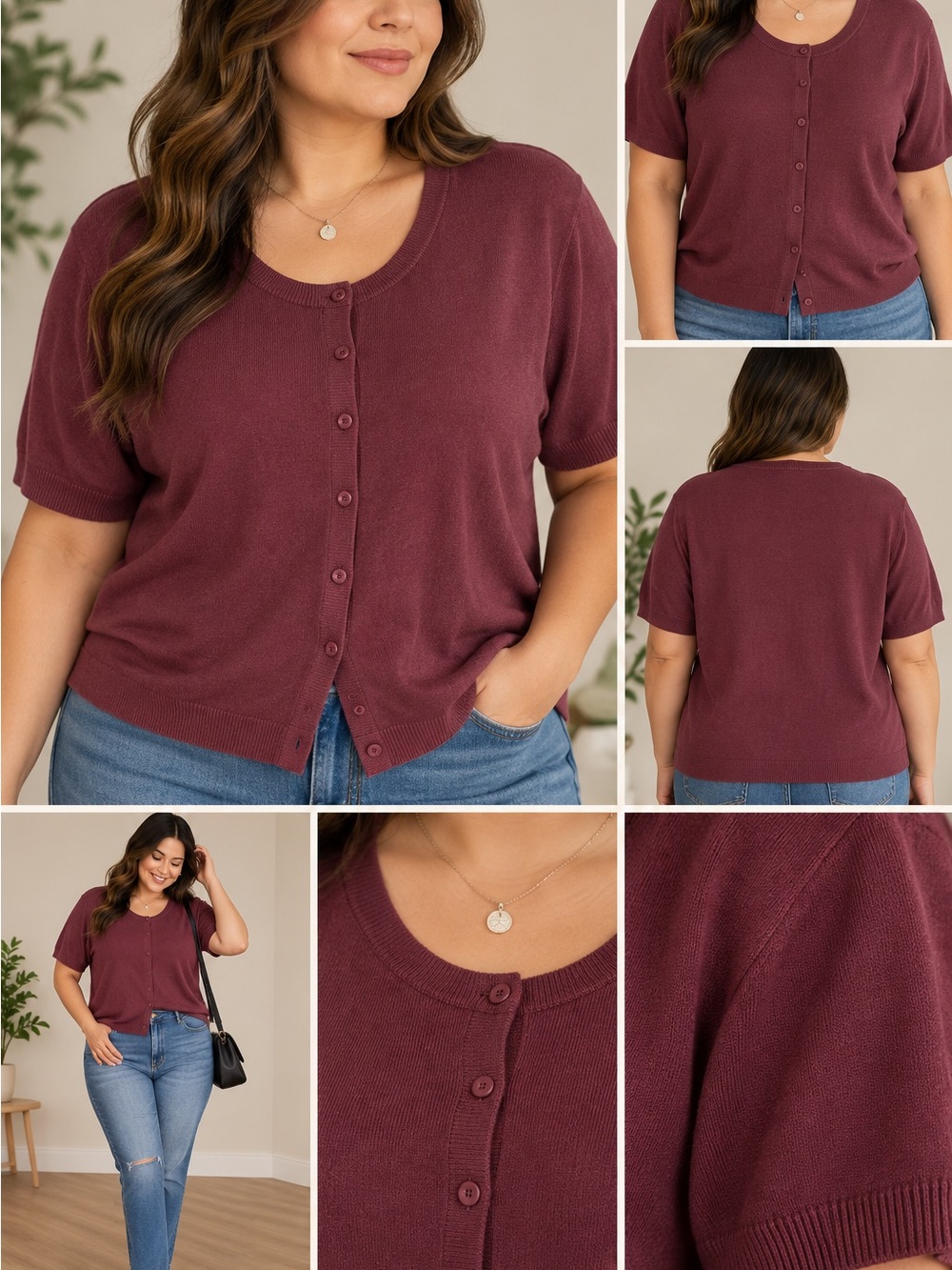 torrid Short-Sleeve Button Front Top in Burgundy Plum